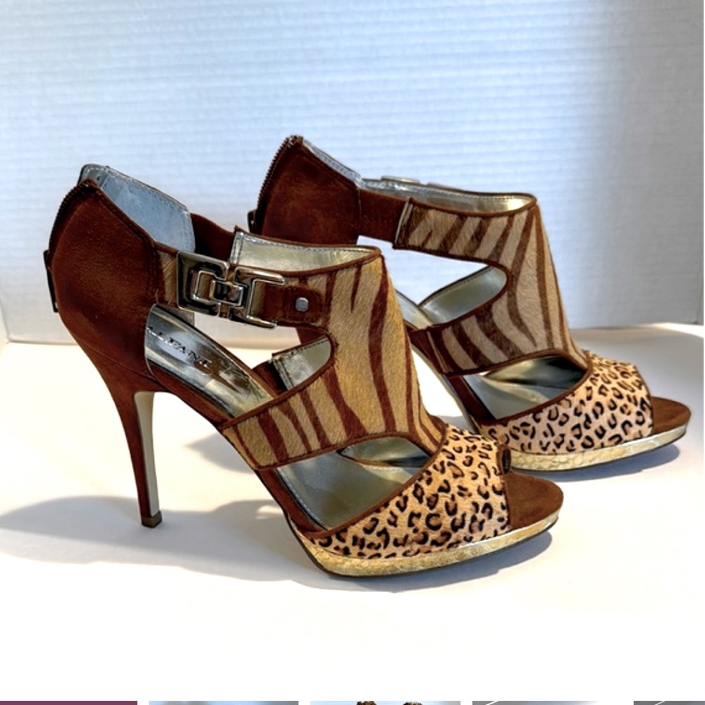 Alfani Leopard Print Brown and Tan Calf Hair Women's High Heel Sandals